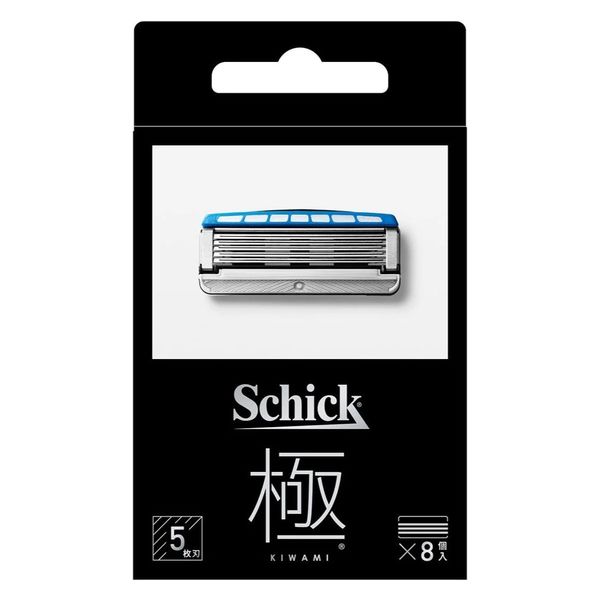シック最上級モデル「極　KIWAMI」 ハンドルの衝撃吸収機能によるシック史上最高の剃り心地 剃り方にあわせて肌にかかる力を自動調整する衝撃吸収テクノロジー 原産国：刃：アメリカ、シェービング剤：中国 内容量：替刃8コ