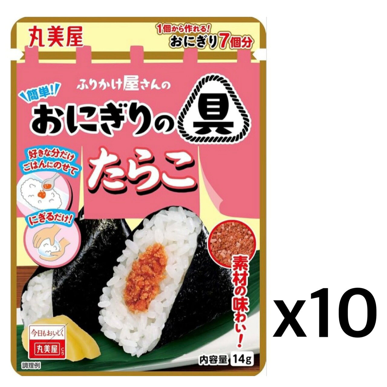 あたたかいごはんにのせて握るだけで、素材を感じられる具入りおにぎりが出来上がります。 〈br〉 ・具材の準備や小分けしたりする手間やスペースをとらず、忙しい時でも簡単に作れます。 〈br〉 ・常温保存出来るので、冷蔵庫の保管スペースをとらず、必要な時にさっと使えます。 〈br〉 ・チャック付きなので好きな量を使用出来、ごはんの量や味の濃さなど好みに合わせて調整できます。 〈br〉 ・1袋でおにぎり7個分作れます。 〈br〉 ・ほどよい塩味とたらこの風味が楽しめる味わいです。