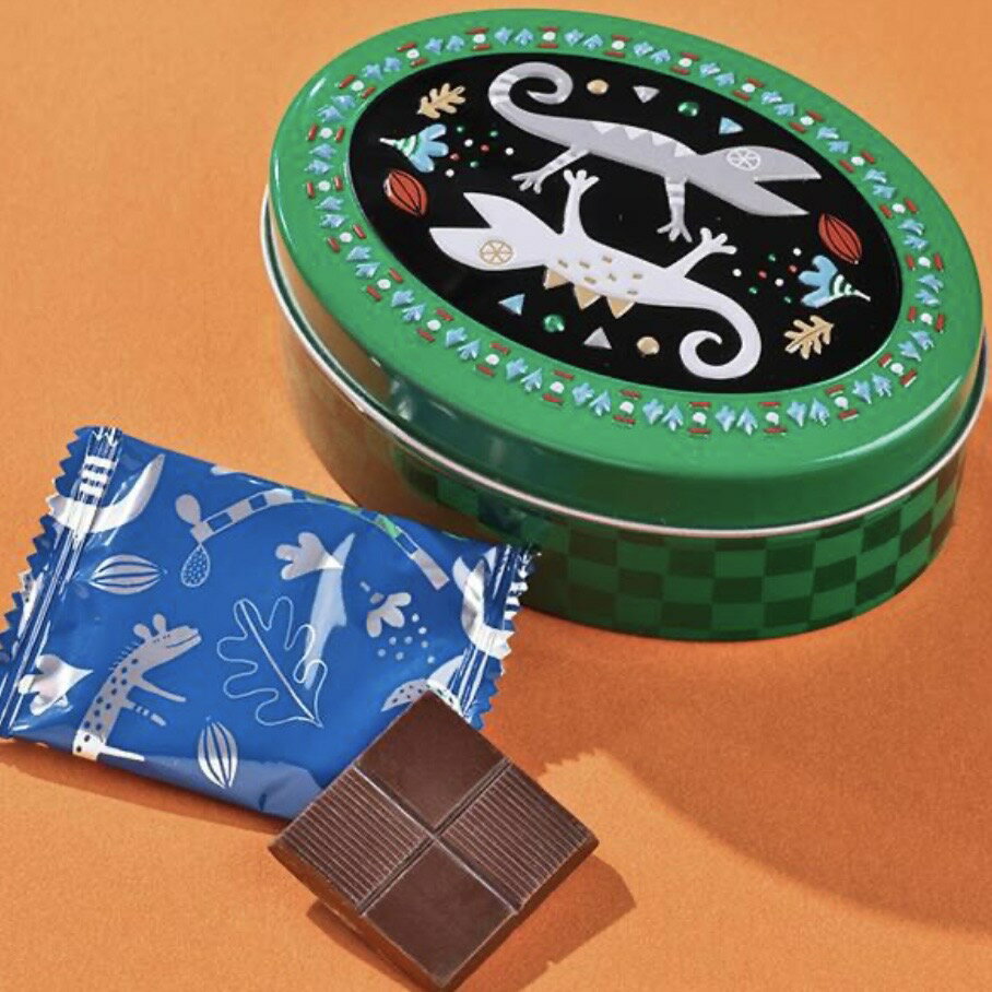 グリーン　オーバル型 トカゲ缶　カカオの森　愛知南倉庫