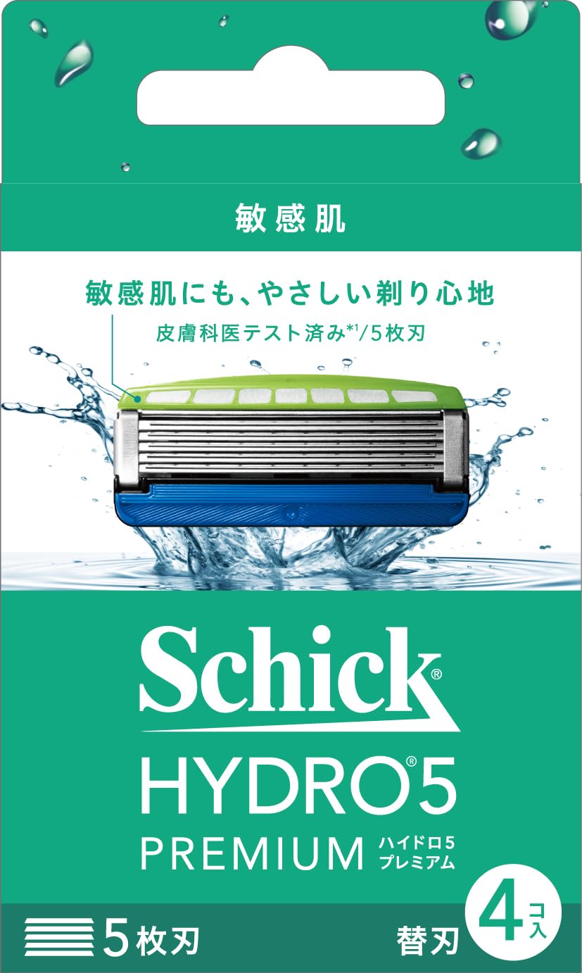 Schick　シック　ハイドロ5プレミアム 敏感肌用 5枚刃 替刃(4コ入) スキンガード付 ブルー 福島北倉庫