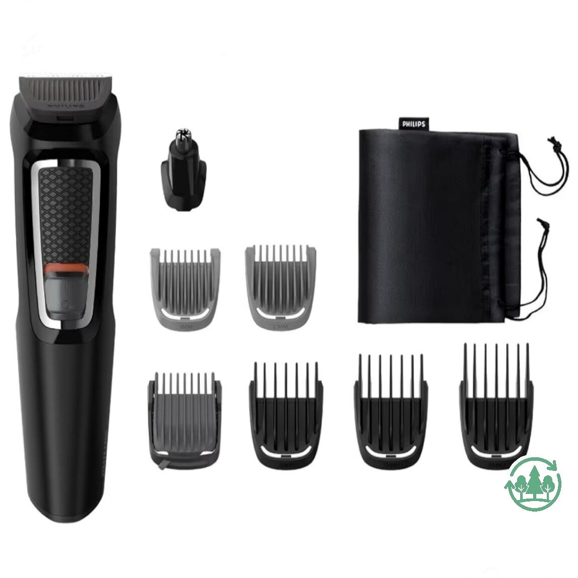 ■　商品紹介フェイス・ヘアー用マルチグルーミングキット 8 in 1 4つのアタッチメントでヒゲをお手軽にデザイン 3つのアタッチメントでお好みのヘアースタイルに 鼻・耳毛トリマー付きで、簡単に鼻や耳のムダ毛をお手入れ 自動研磨システム搭載のステンレス刃 水洗い可能な刃・コームで簡単にお手入れ 約60分間のコードレス使用可能 収納ソフトポーチ付きで収納・持ち運び便利 海外使用可能／メンテナンス簡単