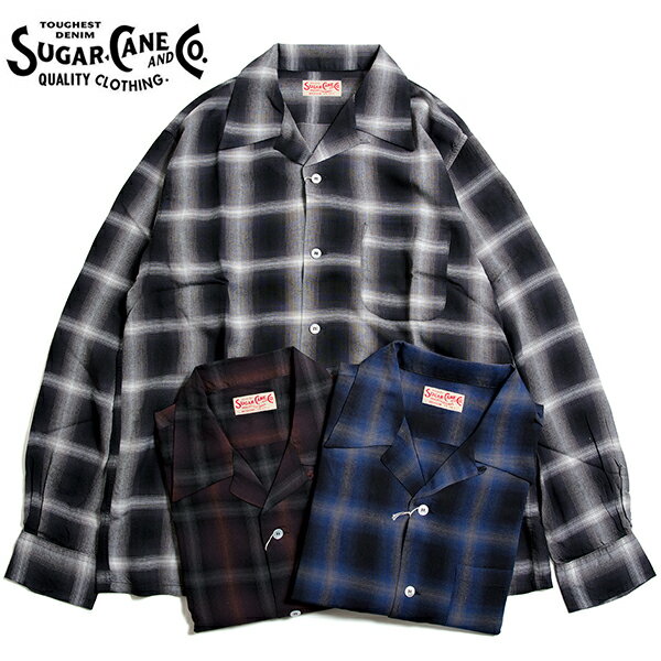 SUGAR CANE VK[P[ RAYON OMBRE CHECK OPEN SHIRT [ Iu`FbN I[vVc SC29120