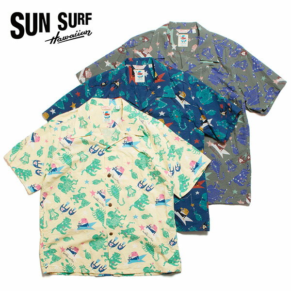 SUN SURF サンサーフ COTTON SEERSUCKER OPEN SHIRT “ZODIAC SIGN” by 柳原良平 with MOOKIE アロハシャツ SS39332