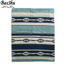 BasShu バッシュ COTTON PILE BLANKET NATIVE BORDER コットンパイル ブランケット 140×190 日本製 Lサイズ ブルー(3)