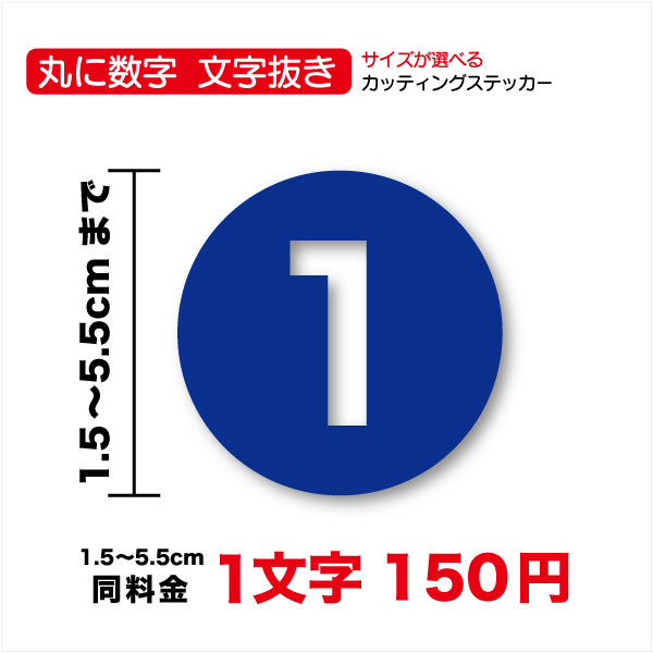 丸に数字 文字抜き ステッカー 1.5cm