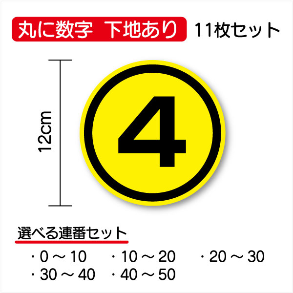 【数字ステッカー 丸型】丸に数字 連番11枚セット 12cm丸文字 シール 順番 待機列 整列 番号 通し番号 ナンバー 工事 標識 サイン 現場 安全第一 マーク アウトドア 防水 車 バイク ヘルメット 傷隠し 防水 工場 作業 楽天 通販