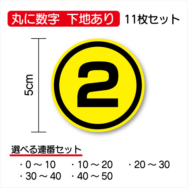 【数字ステッカー 丸型】丸に数字 連番11枚セット 5cm丸文字 シール 順番 待機列 整列 番号 通し番号 ナンバー 工事 標識 サイン 現場 安全第一 マーク アウトドア 防水 車 バイク ヘルメット スノーボード 傷隠し 防水 工場 作業 楽天 通販