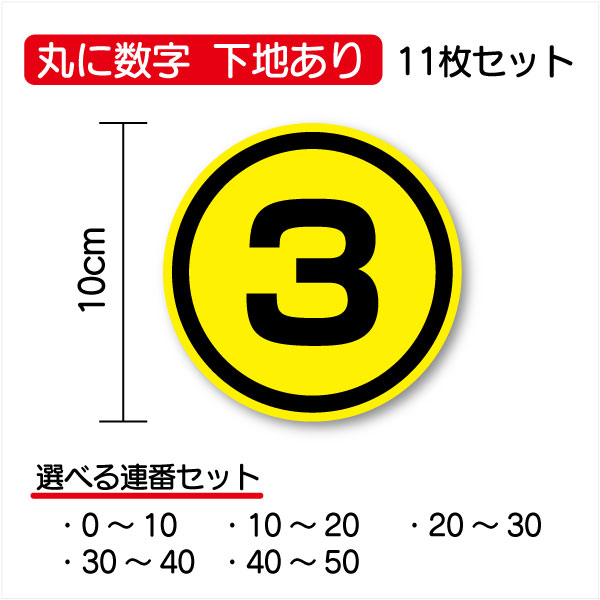 【数字ステッカー 丸型】丸に数字 連番11枚セット 10cm丸文字 シール 順番 待機列 整列 番号 通し番号 ナンバー 工事 標識 サイン 現場 安全第一 マーク アウトドア 防水 車 バイク ヘルメット 傷隠し 防水 工場 作業 楽天 通販