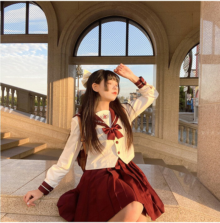 清楚な女子高生制服です 学生服 セーラー服 通学 制服 Jk 女子高生 高校生 セットアップ 長袖 半袖 秋冬 春夏 プリーツスカート ミニスカ 衣装 コス 可愛い 文化祭 彼女 大きいサイズ リボン コスプレ コスプレ衣装 レッド コスチューム スカート メーカー公式