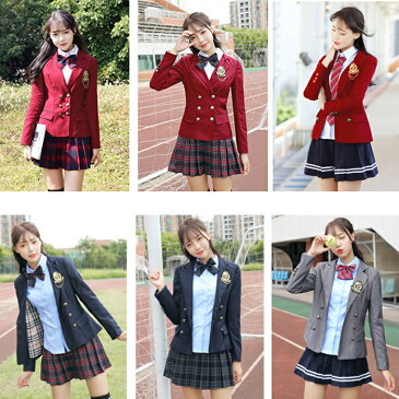 【送料無料】学生服 ベアルック シャツ ジャケット 通学 制服 フールセット JK 男子 女子高生 高校生 セットアップ 長袖 秋冬 春 プリーツスカート コスプレ 衣装 彼女 コスプレ衣装 コス 可愛い セーラー服 スカート レッド ミニスカ 大きいサイズ 文化祭