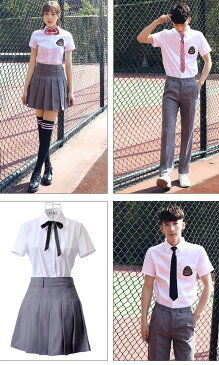【送料無料】学生服 シャツ 通学 制服 JK 女子高生 高校生 学生服 セットアップ 男子 女子 半袖 春夏 プリーツスカート コスプレ 衣装 彼女 コスチューム コスプレ衣装 コス 可愛い セーラー服 スカート グレー ミニスカ 大きいサイズ 文化祭 ペアルック