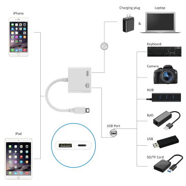 【Lightning USB2.0 ライトニング】 カメラアダプタ iPhone/Pad専用 ホワイト カメラカードリーダー 高速な写真とビデオ転送 キーボード USB ライトニング カメラ変換アダプター USB USB周辺機器接続 データ転送 優れた互換性 電流100mA以内 ビデオ転送 デバイス接続
