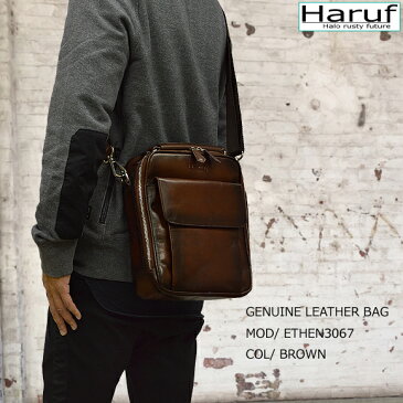 【Haruf ハルフ】 本革鞄 メンズ ショルダーバッグ レザーバッグ メンズ 本革 メンズバッグ ショルダー 革バッグ 斜めがけバッグ 革 皮 鞄 2way シンプル 軽い バッグ 旅行 通勤 ネイビー 紺 ブラウン 茶 ethen3067