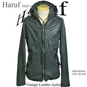 Haruf Leather 本革 レザージャケット メンズ ハルフレザー M3466GRY ラムレザー 革ジャン 皮ジャン パーカー フード ジャケット ジャンパー ライダースジャケット シンプル グレー アウター 秋冬