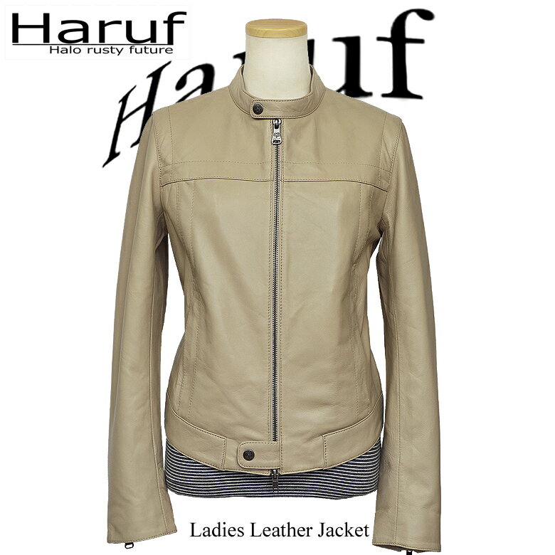 Haruf 本革 ラムレザー シングルライダースジャケット レザージャケット レディース 本革 ラムレザー 革ジャン シンプル ライダース シングル 羊革 革 レザーライダース 319 ブラック 黒 アウター 秋冬