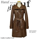 Haruf 本革 レザーコート レディース トレンチコート レザージャケット ダブル 革ジャン 本革コート レディース コート アウター ラムレザー 秋冬 ブラ...