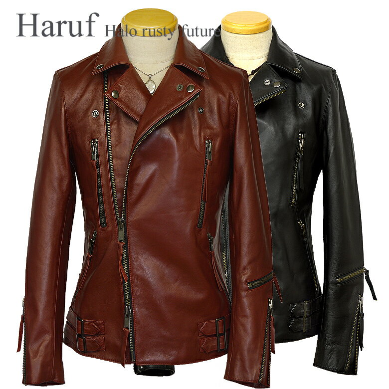 Haruf レザージャケット ライダースジャケット メンズ 本革 革ジャン ダブル ダブルライダース レザーライダース ライダース 革 メンズ シンプル おしゃ...