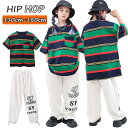 ★期間限定タイムセール★グリーン ネイビー ストライプ柄 半袖tシャツ キッズ ダンス衣装 セットアップ 女の子 男の子 おしゃれ 可愛い ゆったり ポロシャツ...
