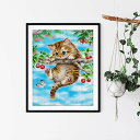 ダイヤモンドアート スクエア 四角 ダイヤモンドペインティング 手作り絵画 全面貼り付けタイプ ビーズアート 30x40cm 木に登った猫