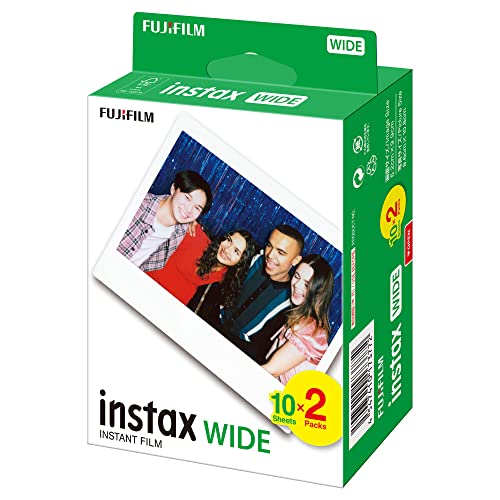 ◆商品名：富士フイルム インスタントカラーフィルム instax WIDE　2パック品（10枚入×2） INSTAX WIDE K R 2 インスタントカメラ チェキWIDE用フィルム(無地)の10枚入の2パック品(20枚入)です。 メーカー型番 :INSTAX WIDE WW 2 フィルムサイズ : 86mm×108mm 画面サイズ : 62mm×99mm ISO感度:ISO800 商品紹介 インスタントカメラ チェキWIDE用フィルム(無地)の10枚入の2パック品(20枚入)です。メーカー型番 : INSTAX WIDE WW 2フィルムサイズ : 86mm×108mm画面サイズ : 62mm×99mm・このフィルムは、インスタックス(ワイド)カメラ専用です。・未使用フィルムは、涼しい乾燥した場所に保管してください。・飛行機などをご利用の際には、手荷物として客席に持ち込みことをおすすめします。(預け入れ荷物に未現像フィルムを入れると荷物検査などで強いX線照射を受けカブリなどの影響が出る場合があります。詳しくは各空港でご確認ください。)・このフィルムの中には黒色苛性アルカリのペーストが入っていますので、切ったり分解しないでください。・特に乳幼児やペットが口に入れないように注意してください。・誤って未使用フィルムのペーストにふれたときは、速やかに水で充分に洗ってください。・目や口に入った場合は、洗った後に医師の診断を受けてください。・このフィルムは、カメラなどから出てから約10分でアルカリ性が弱まります。 安全警告 特に乳幼児やペットが口に入れないように注意してください。 P.when('A').execute(function(A) { A.on('a:expander:toggle_description:toggle:collapse', function(data) { window.scroll(0, data.expander.$expander[0].offsetTop-100); }); }); ご注意（免責）＞必ずお読みください 目や口に入った場合、洗った後に医師の診断を受けてください。本製品に関しての初期不良の確認および仕様の説明などについては、富士フイルム フィルムカメラお客さま相談窓口まで直接お問い合わせ下さい。【富士フイルム フィルムカメラお客さま相談窓口】Tel:050-3786-1640営業時間:月曜~金曜:9:30~17:30 ※土日・祝日・年末年始は休業いたします。 続きを見る