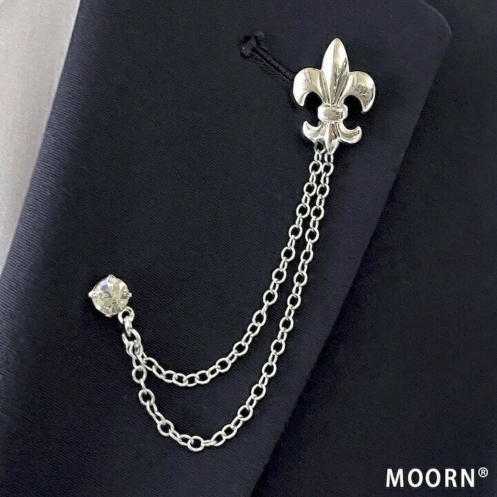 【LINE友だち200円引き対象】メンズ ピンブローチ タックピン 百合の紋章 チェーン ブローチ ストーン ラペルピン 結婚式 ゲスト 普段使い 入学式 卒業...