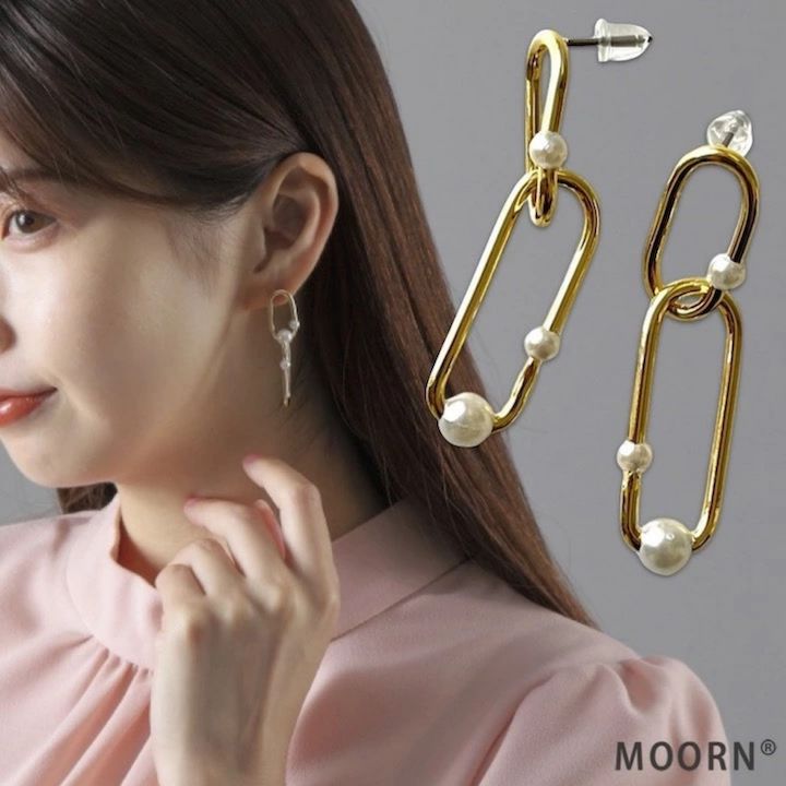 【LINE友だち200円引き対象】 ［ピアス］メタル パール ピアス 揺れる 両耳 チェーン 鎖 シンプル ゴールド ピアス イヤリング レディース アクセサリー おしゃれ 結婚式 ゲスト パーティー お呼ばれ 入園式 卒園式 入学式 卒業式 デイリー 韓国【MOORN/モーン】MRN-ER23101