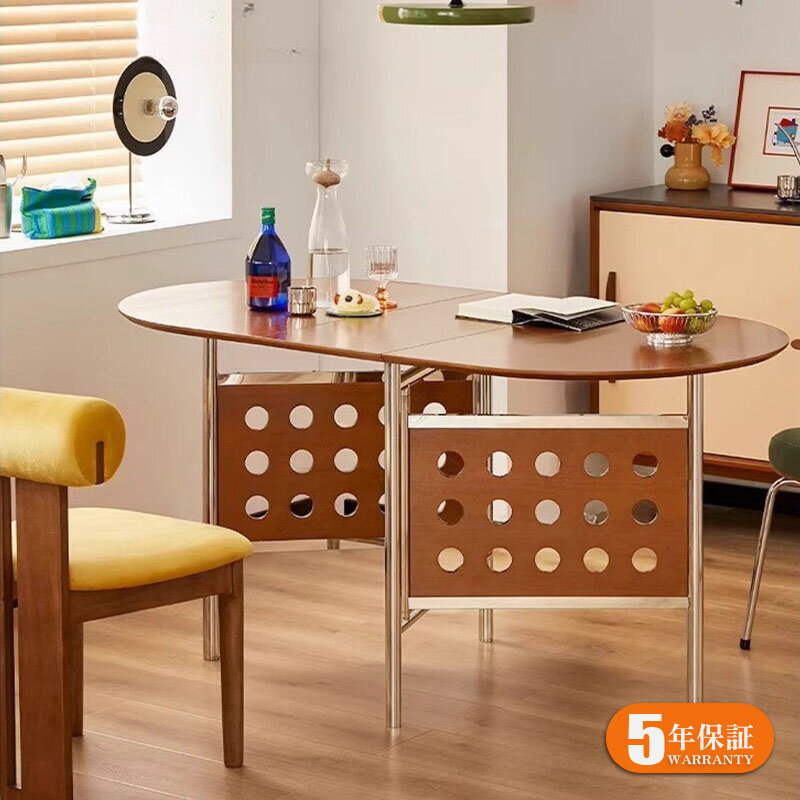 【5年保証】ダイニングテーブル 折りたたみ 4人 収納 奥行き80 幅150 おりたたみ 幅150cm 楕円 省スペース 食卓テーブル 作業台 モダンデザイン スチール脚 ウォルナット/ナチュラル おしゃれ 2〜6人用 北欧 送料無料