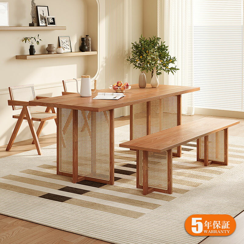 Rakuten - 【5年保証】ダイニングテーブル 単品 4人掛け 120 140 160 180 天然木 木製 長方形 ダイニング テーブル 食卓テーブル 4人 4人掛け 4人用 6人用 ナチュラル おしゃれ 北欧 シンプル ラタン 一人暮らし 木製テーブル 食卓テーブル カフェ風 4人 3人 2人