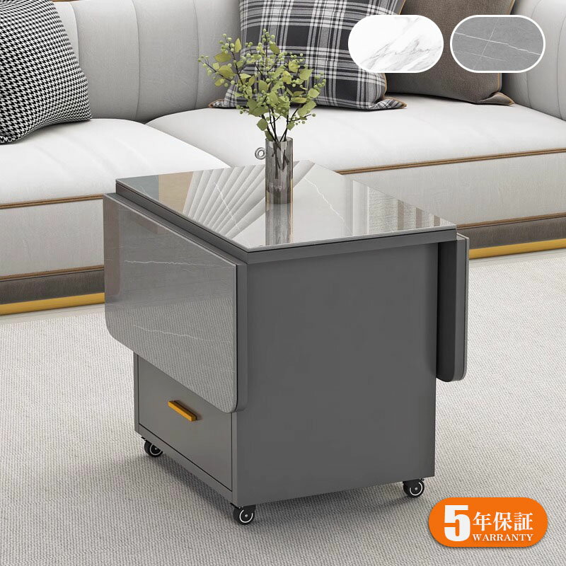 【最大2500円クーポン】【5年保証】バタフライテーブル 折りたたみ ダイニングテーブル 幅100cm／120cm 収納付き キャスター付き 引き出し付き 作業台 昇降なし 折り畳みテーブル 多機能テーブル キッチンワゴン ワークデスク ベージュ（大理石柄）／ホワイト 送料無料