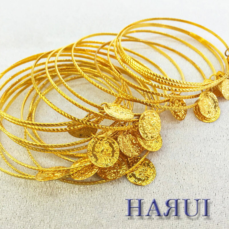 ベリーダンス アクセサリ コイン付 バングル20本セット 金 銀