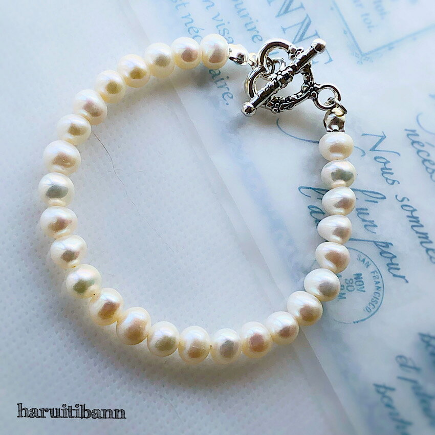 淡水パールブレスレット サイズ調整可能 内径14cm〜19cmまで 6月の誕生石 女性のお守り 美しい輝き ハート型マンテルが可愛い 母の日ギフトにも最適 結婚...