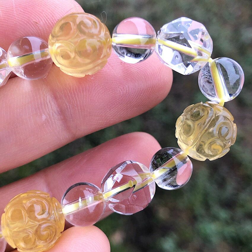 【希少 イエローフローライト回紋珠12mm】スターカット水晶10mm 水晶8mm 天然石ブレスレット ユニセックスアクセサリー 幸せのイエローカラー