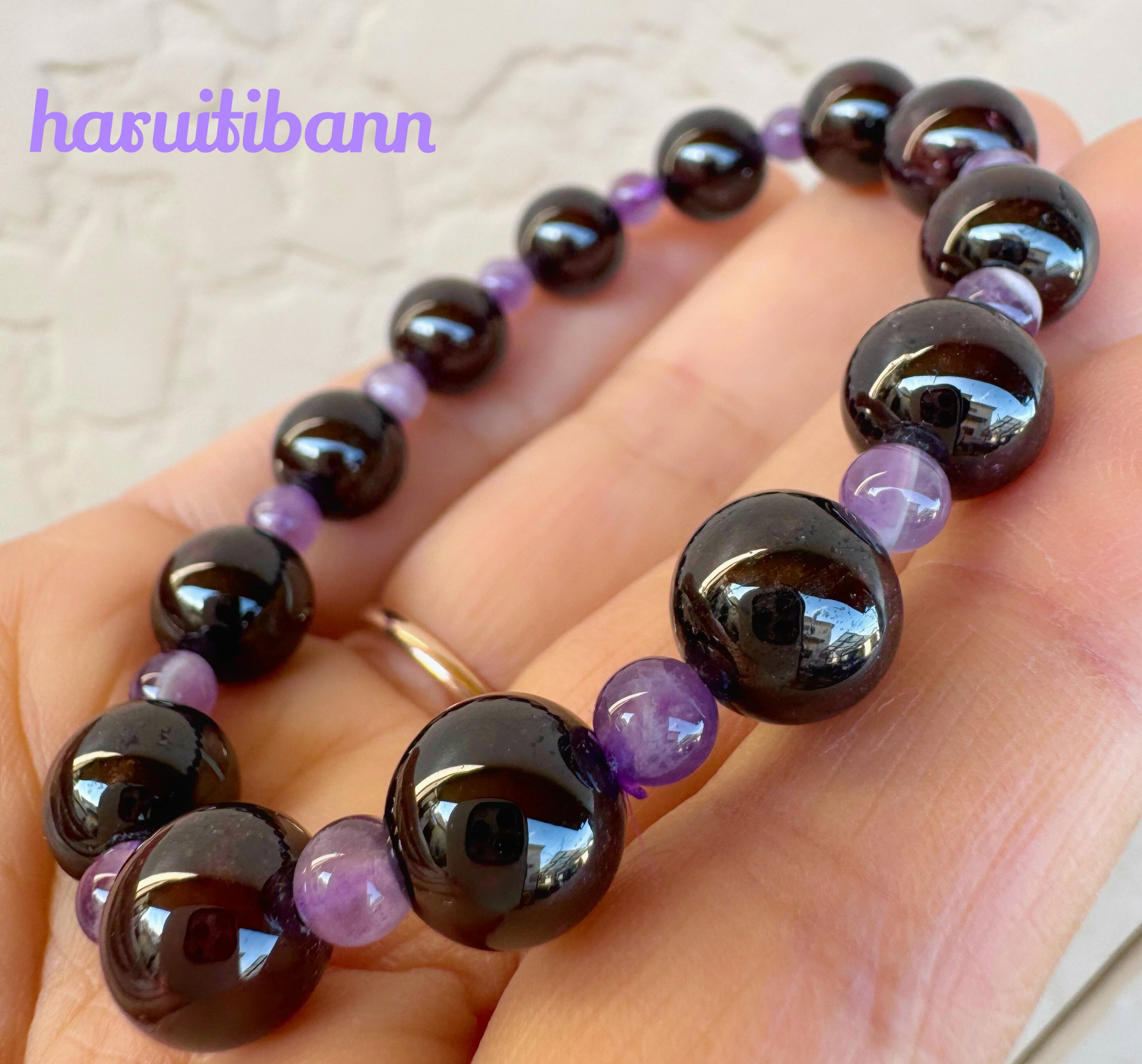 【力強いエネルギー】ガーネット10mm＆ケープアメジスト4mm 天然石ブレスレット パワーストーンブレスレット 内径16cm　サイズ変更可能