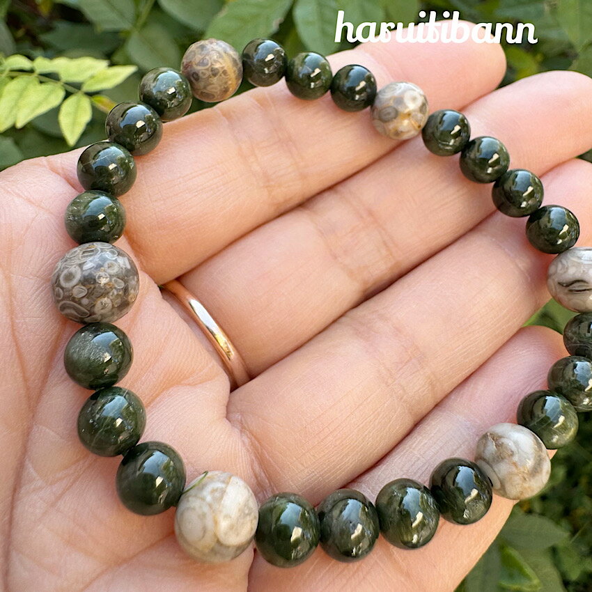 【癒しのエネルギーを宿す】キャッツアイダイオプサイト6.5mm 麦飯石8mm 天然石ブレスレット パワース..