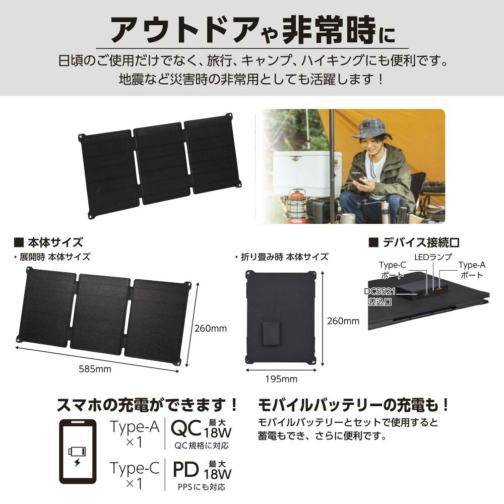 ソーラーパネル 充電器 折り畳み式 21W Type-A Type-C DC5521 太陽光 携帯 スマホ充電 アウトドア キャンプ 防災 災害 停電 エコ 非常用 harukaclub-10014291 家族の幸せライフ専門店 スマハピ サンプル画像3