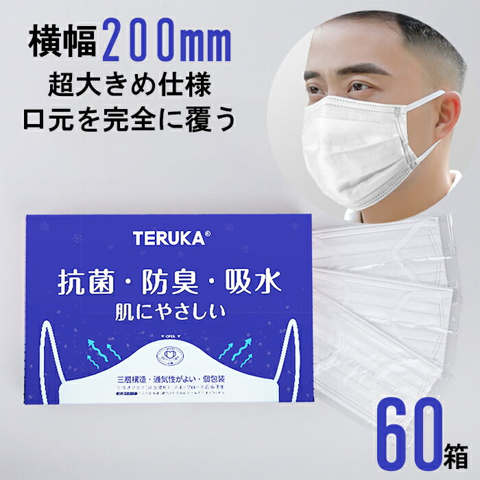 【60箱】送料無料 超大きめサイズマスク 200mm*90mm 平ゴム 個包装 肌感覚 不織布マスク カケンテスト認証済み 三層抗菌防護 個包装 使い捨て 不織布マスク 立体構造 三層 99％カットフィルター 51枚入りx60箱 カラーマスク 使い捨て 息がしやすい nts-TPES200