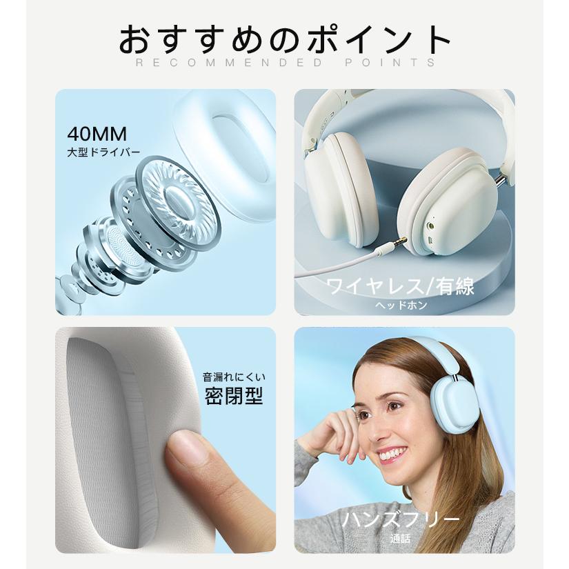 ワイヤレスヘッドホン Bluetooth5.3 オーバーイヤーヘッドホン 折り畳み式 有線 無...