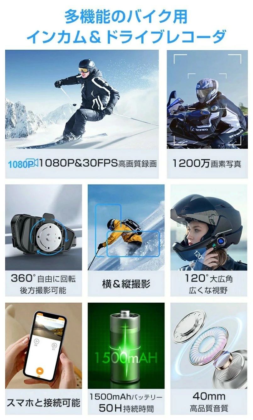 バイクドラレコ バイク インカム ドラレコ バイク ドライブレコーダー カメラ付き...