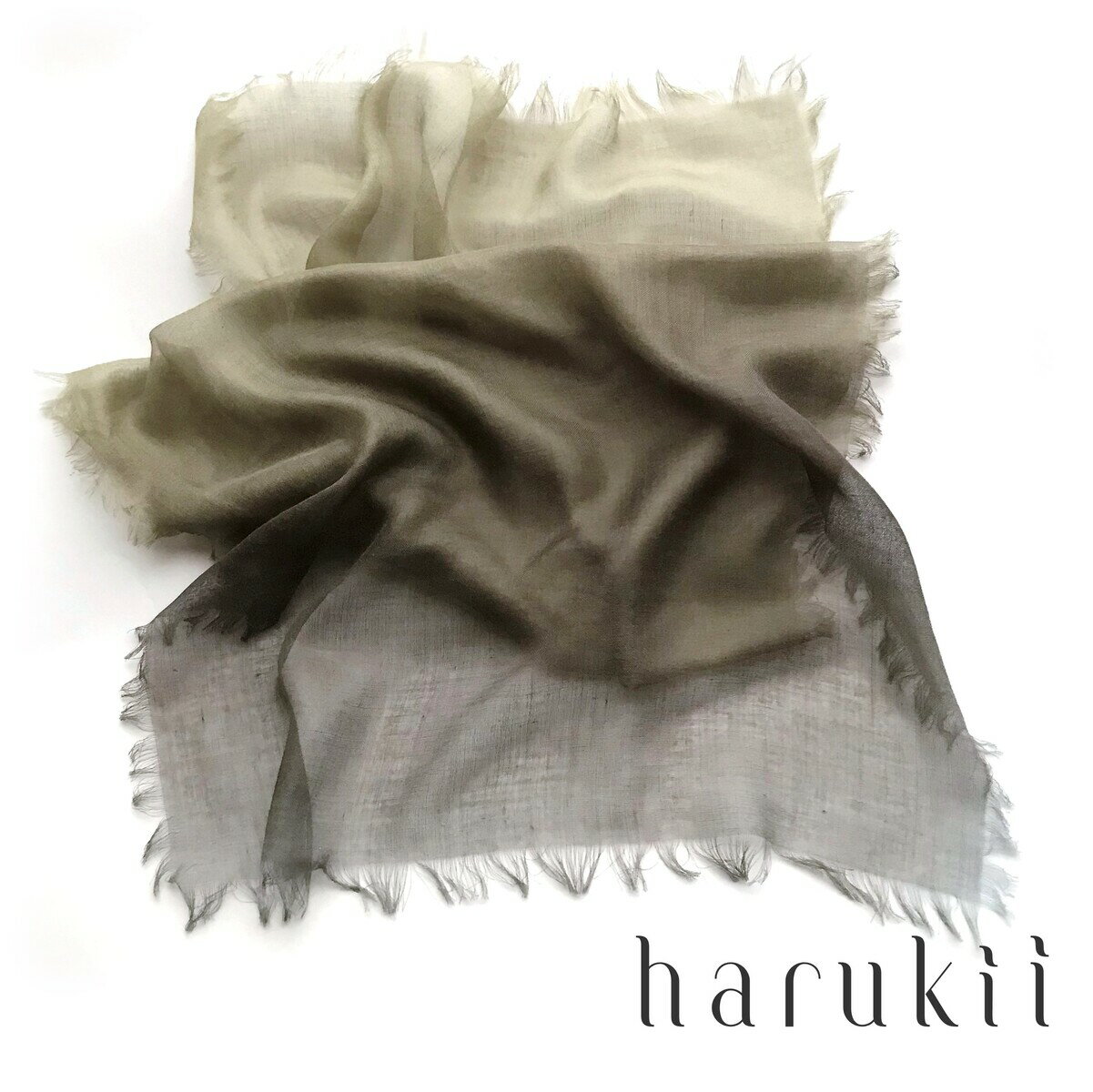 ◆残り1枚◆【harukii】シルク ウール ストール 薄手ガーゼ 小振り 小さめ 国産 超軽量 13g 春夏 秋冬 ベージュ カーキ 茶色 ブラウン 父の日 母の日 敬老の日 誕生日 クリスマス 返礼品 ギフト 敏感肌 肌に優しい 柔らかい ぼかし染め 手捺染 日本製 手洗い可《送料込》