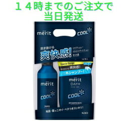 メリットデイプラス クールシャンプー 限定デザイン ポンプ 425ml + ドライシャンプーシート 12枚入 セット 花王