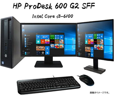 福袋　中古パソコン デスクトップ HP ProDesk 600 G2 SFF Core i3 6100 3.70GHz 4GBメモリ 新品 SSD240GB Windows10 Pro 64bit Office DVDドライブ キーボード マウス デュアルモニター付き