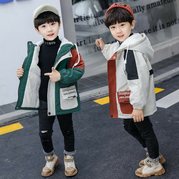 中綿コート キッズ 子供服 男の子 秋冬 冬服 子供コート アウター 厚手 キッズコート ロング 中綿ジャケット フード付き 暖かい 防寒2色のサムネイル