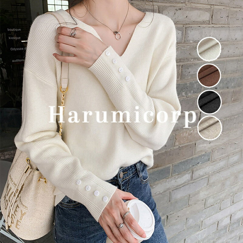 ニット レディース セーター 長袖 トップス 秋 冬 春 プルオーバー Vネック デコルテ インナー カジュ..
