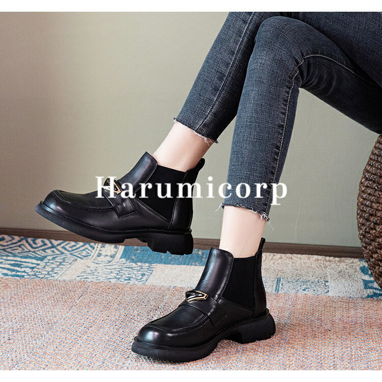 本革 ブーツ レディース 厚底 ショートブーツ ヒール約3.5cm レザーブーツ 幅広 甲高 ワイド シューズ ..