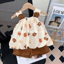 韓国子供服 セットアップ キッズ 女の子 夏服 ブラウス キャミハーフパンツ おしゃれ 可愛い ベビー服 トップス シャツ 花柄 短パン ボトムス こども服 入学 入園 シンプル 誕生日 プレゼント 女児 幼稚園 130cm 120 110 100 90