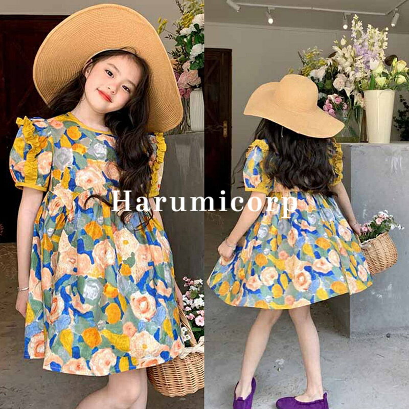 ワンピース キッズ 子供服 女の子 夏服 ベビー服 半袖花柄ワンピース 韓国子ども服 ロングワンピース ..