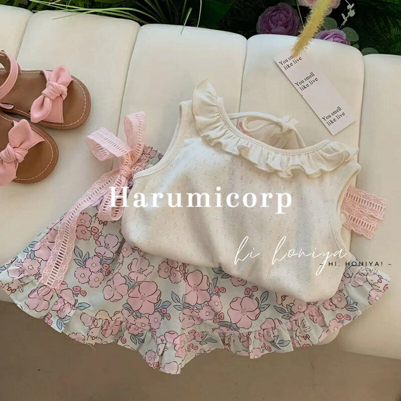 セットアップ キッズ ベビー服 女の子 花柄トップスショット丈パンツ キュロット子供服 夏服 上下セット 赤ちゃん 韓国子ども服 おしゃれ 可愛い 誕生日 出産お祝い プレゼント 保育園 幼稚園 お出かけ 90 100 110 120 130 140cm 1歳 2歳 3歳のサムネイル
