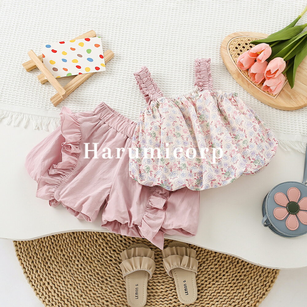 セットアップ キッズ ベビー服 女の子 花柄トップスショット丈パンツ 子供服 夏服 上下セット 赤ちゃん 韓国子ども服 おしゃれ 可愛い 誕生日 出産お祝い プレゼント 保育園 幼稚園 お出かけ 90 100 110 120 130 140cm 1歳 2歳 3歳のサムネイル