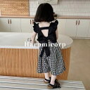 キッズ セットアップ 女の子 子供服 夏服 tシャツ 蝶結び ガウチョパンツ トップス ズボン チェック柄 おしゃれ 可愛い 韓国こども服 ベビー服 背中出し ...
