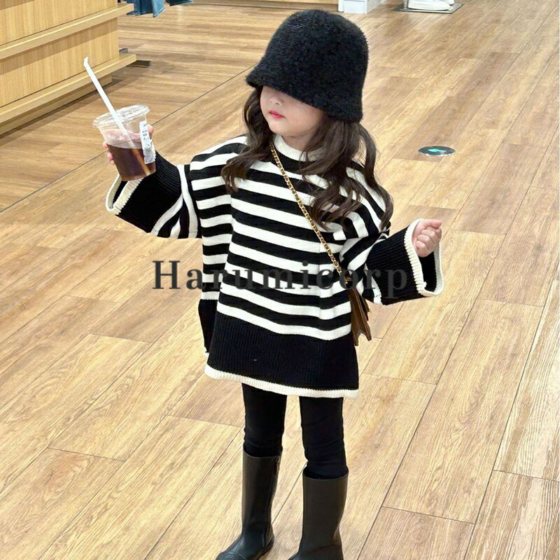 楽天harumicorp楽天市場店ニット セーター キッズ 子供服 女の子 男の子 トップス ボーダー黒白長袖 洗える丸首ベビー服 セーター カットソー ジュニア 赤ちゃん 春秋冬 防寒 暖かい おしゃれ 可愛い クリスマス 誕生日 プレゼント 入園 入学 幼稚園 小学生 140 130 120 110 100cm